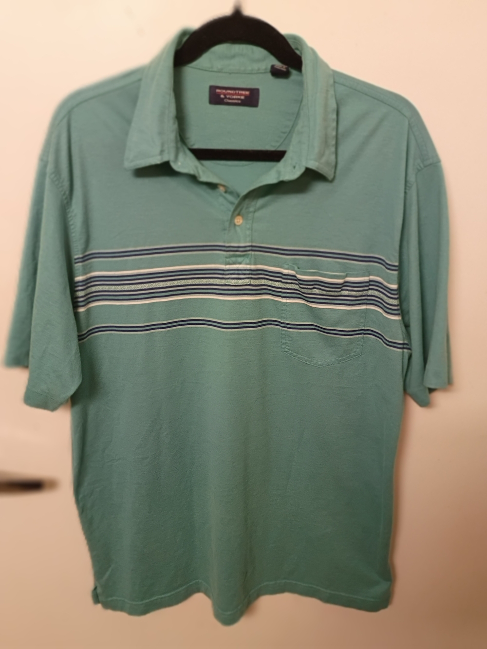 Roundtree & Yorke Seafoam Green Polo with Navy & White Stripes